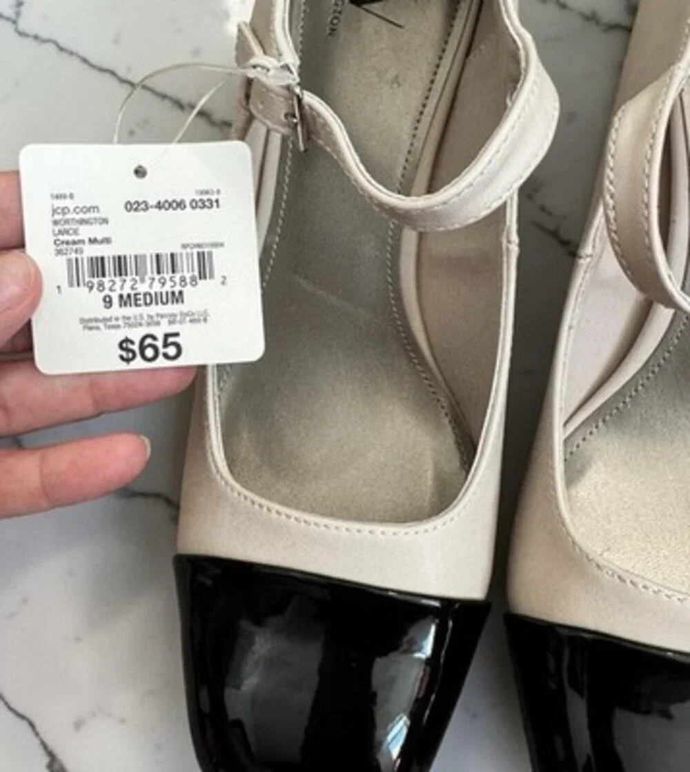 Worthington Women's Cream/Black Colorblock Mary Jane Round Toe Heels Size 9M